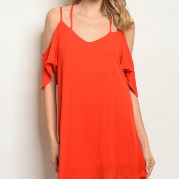LAST 1! Red cold shoulder strappy dress - Picture 3 of 3